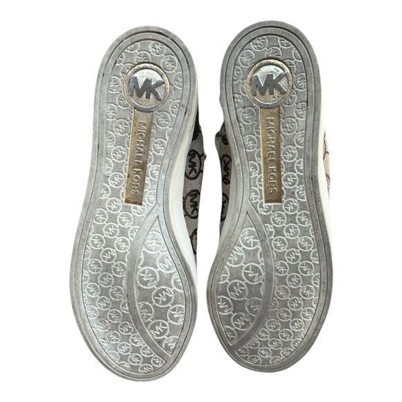 Michael Kors Shoes Brown Leather Tan Canvas Logo Lace Up Sneakers Size 6.5 - Picture 6 of 7